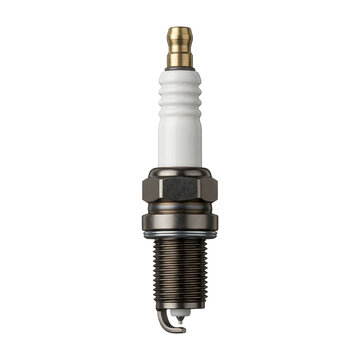 Metal spark plug for combustion engine on transparent background