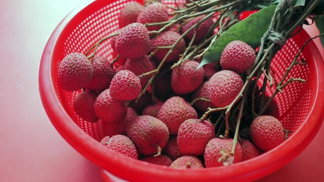 Picking fresh lychee from local market in summer