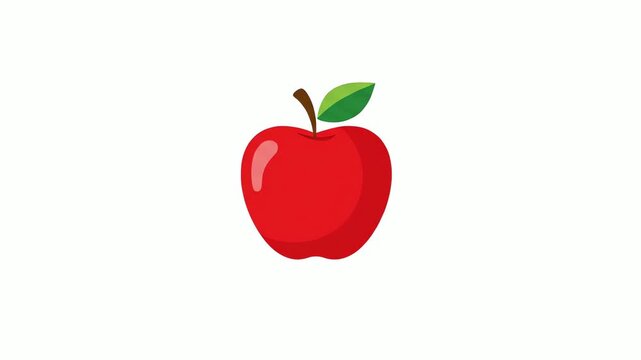 Simple red apple vector illustration with single green leaf isolated on white background