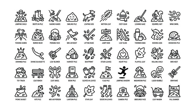 Creative collection of autumn leaf icons depicting various playful and natureinspired activities with transparent backgrounds