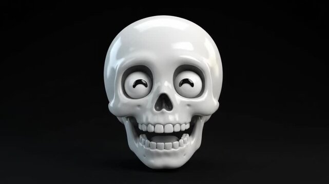 Cute 3D Skull Emoji Laughing On Black Background