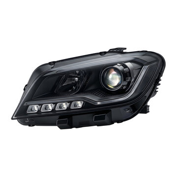 Modern automotive LED headlight assembly on transparent background