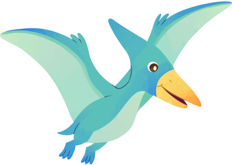 Cute Blue Flying Pterodactyl Cartoon Character for Kids © andika96
