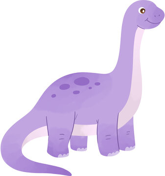 Cute Purple Long Neck Dinosaur Cartoon Illustration for Kids Nursery Decor