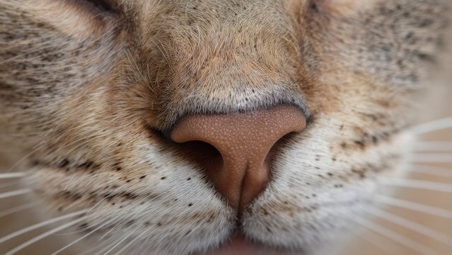 Close-Up of Cat Nose and Whiskers Highlighting Textures and Details