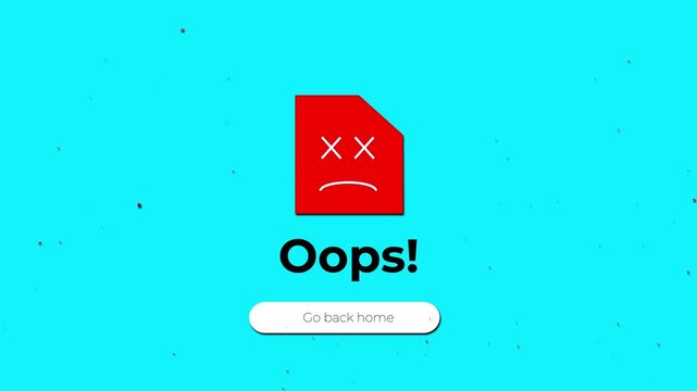 oops error page broken red icon animation with go back home button.