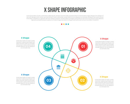 X Shape Infographic Template with 4 Point Petal X Design for Slide Presentation
