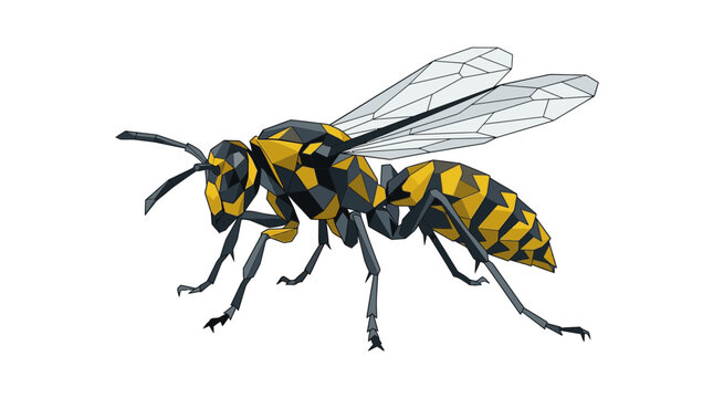 Low poly yellow jacket wasp isolated on transparent background