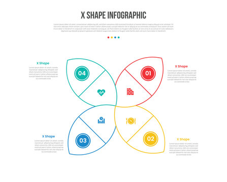 X Shape Infographic Template with 4 Point Petal X Design for Slide Presentation