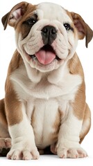 Obraz premium Happy brown and white bulldog puppy sitting on