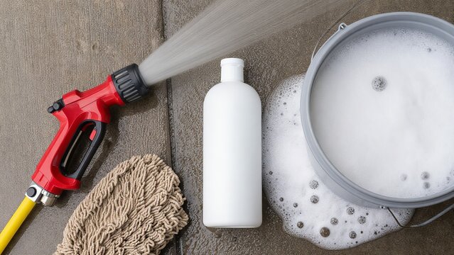 Cleaning Equipment with Bubbles and Tools for Home Maintenance Tasks