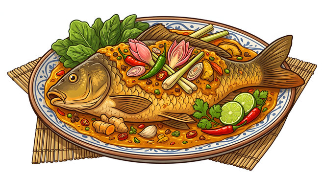 Indonesian Sumatera Utara typical food - ARSIK IKAN MAS (traditional spicy and savory fish dish)