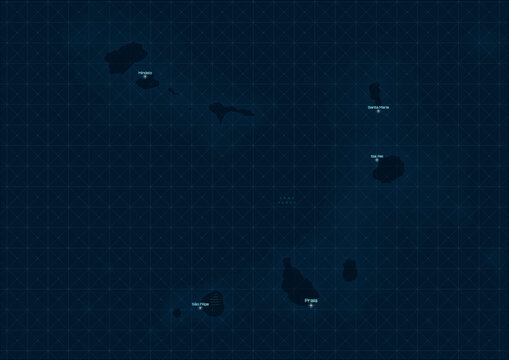 Futuristic digital map of Cabo Verde with glowing city lights