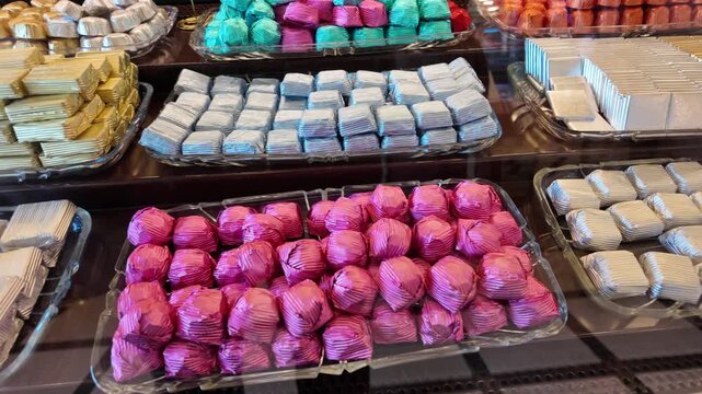 Colorful candy display in a sweet shop