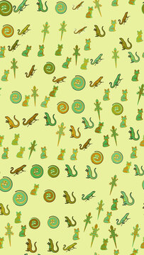 Stylized lizard and cat pattern