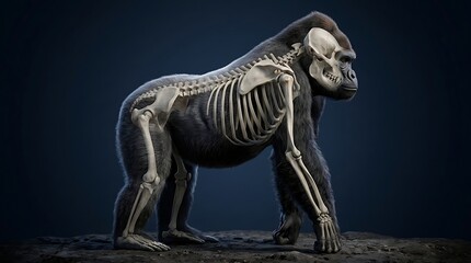 Fototapeta premium Gorilla skeleton 3D rendering anatomy illustration showing skeletal structure and bones