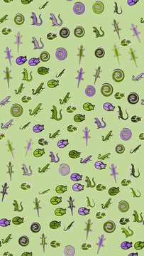 Stylized Lizards and Swirls Pattern