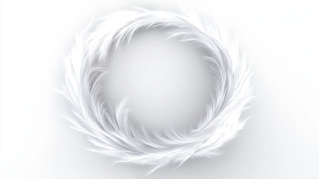 Minimalist white circular frame made of delicate feathers with circular wreath minimalist design round border white background angel wings feather frame soft texture elegant wreath feathery