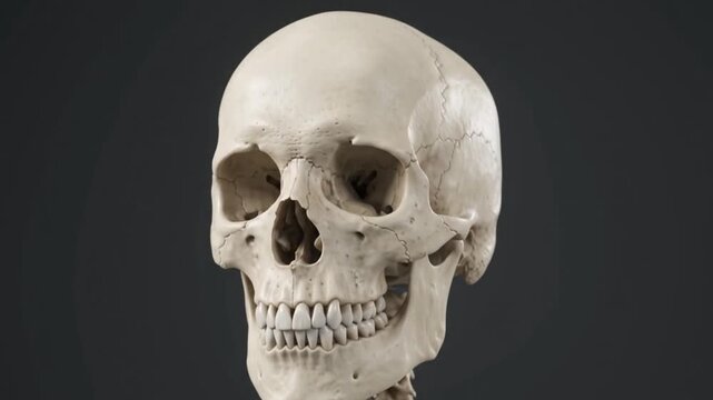 An Anatomically Detailed Human Skull Model Isolated Against a Neutral Dark Gray Background for Medical Education and Scientific Study