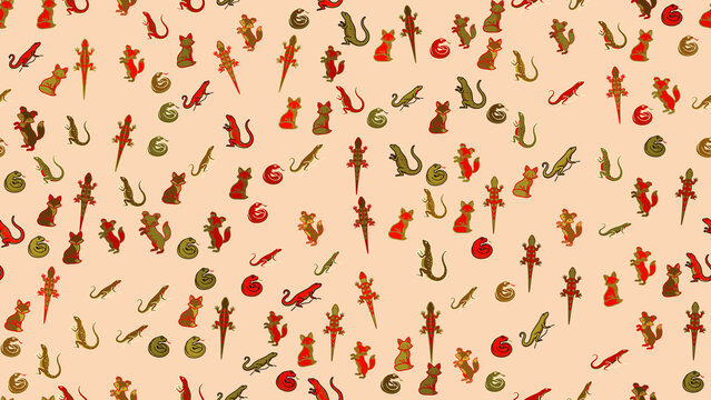 Stylized lizards and snakes seamless pattern