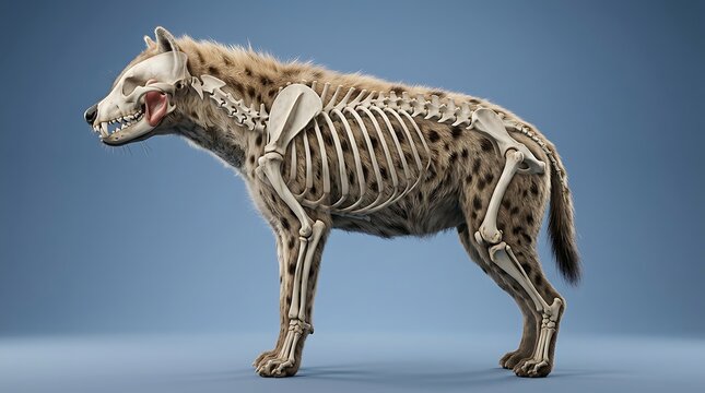 Hyena skeleton anatomy 3D render showing bone structure and skeletal system