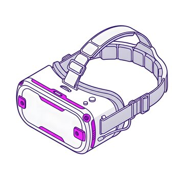 Isometric virtual reality headset with purple accents and straps