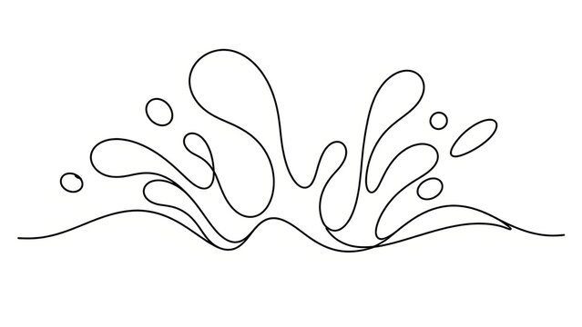 Minimalist continuous line drawing of a water splash isolated on a white background
