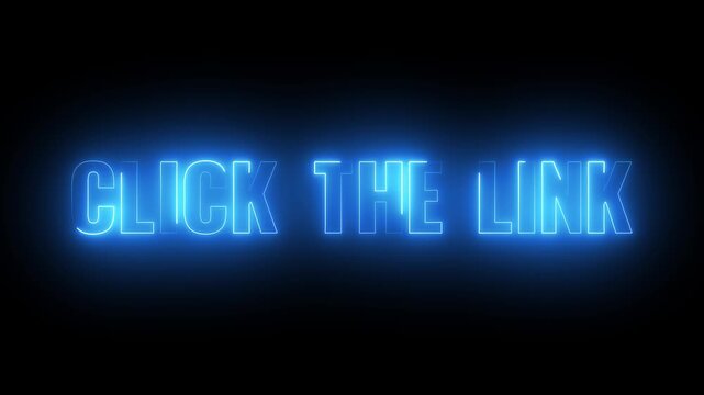 Neon sign displaying clickable link text in dark studio environment with copy space