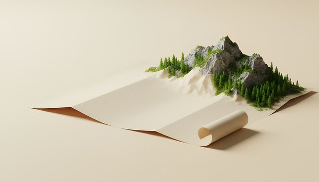 広げた紙から現れる山岳風景