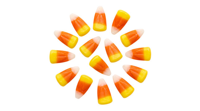 Circular arrangement of candy corn candies isolated on png transparent background
