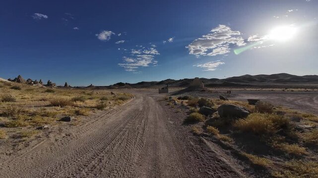 Trona Pinnacles Off Road Main Loop Driving Plate Front View 06 Mojave Desert California USA