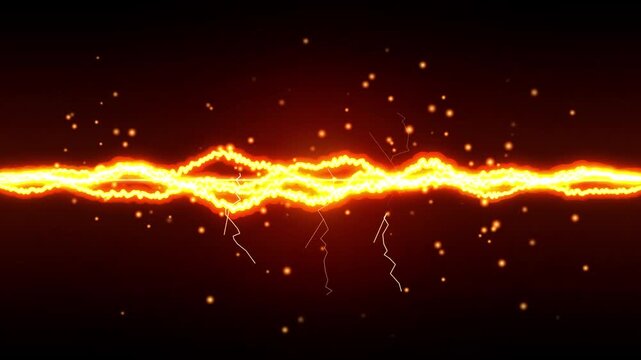 Glowing electric plasma wave with floating particles and lightning sparks electricity energy