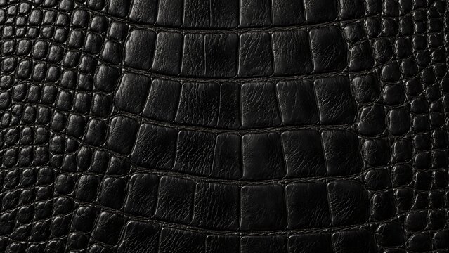 Black crocodile leather texture with a glossy finish and detailed reptile skin pattern