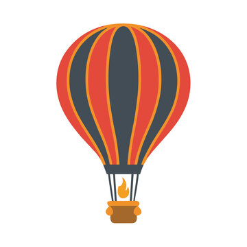 Hot air balloon with flame and basket