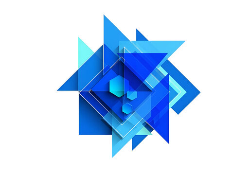Abstract geometric explosion of blue triangles and squares, digital art