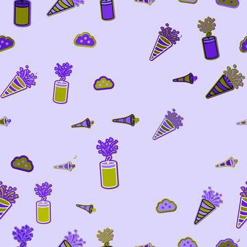 Party poppers, horns, and clouds seamless pattern