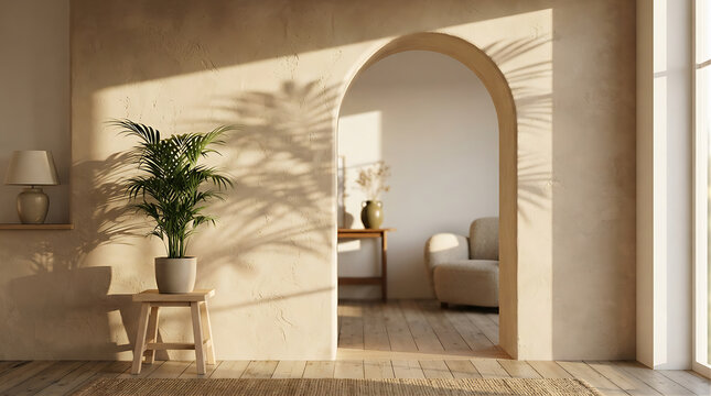 extured plaster wall with a modern architectural archway