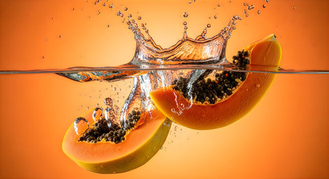 Orange splash a vibrant moment of fruit submerged in water