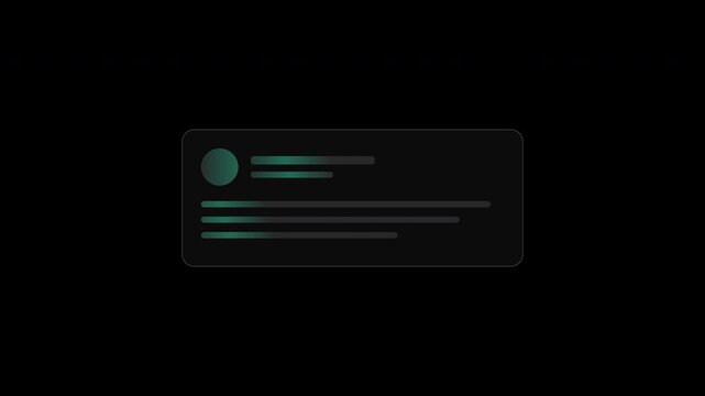 Animated dark mode UI notification card with glowing sweep loading effect on black background