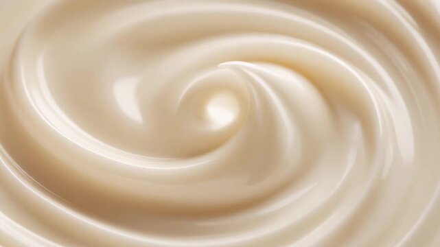 Cinematic Macro Shot of Smooth Ivory Cream Gently Swirling and Folding