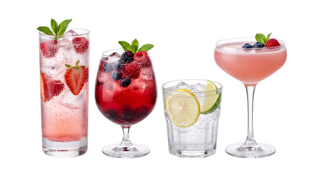 Assortment of four colorful fruit-infused isolated on png transparent background