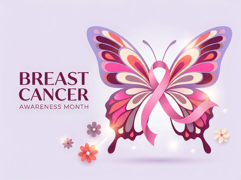 Butterfly formed from a pink ribbon symbolizing breast cancer awareness and hope