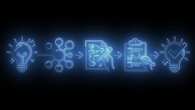 Neon Blue Business Innovation Strategy Mind Map and Solution Process Motion Graphic