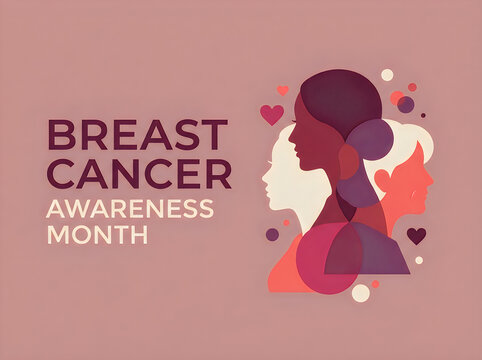 Breast cancer awareness month illustration with a woman's profile and pink floral elements