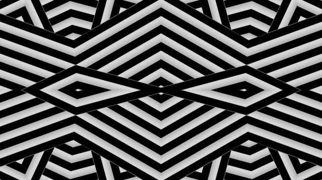 Geometric monochrome pattern animation featuring shifting black and white stripes motion