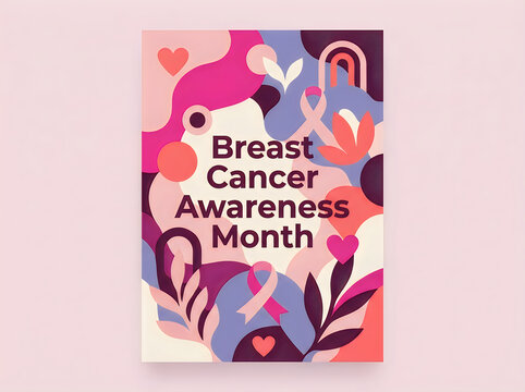 Colorful abstract illustration promoting breast cancer awareness month with floral elements