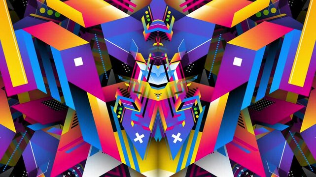 Vibrant geometric motion animation featuring colorful overlapping abstract structural shapes