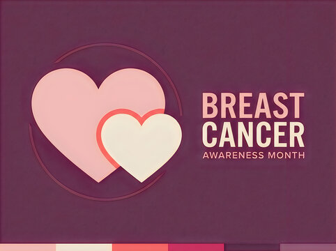 Breast cancer awareness campaign with hearts and supporting text on a dark background
