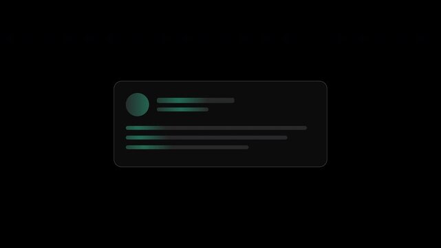 Animated dark mode UI notification card with glowing sweep loading effect on black background