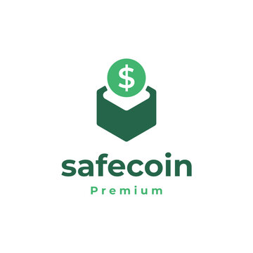 Safe Coin Logo Design Template Featuring Box and Dollar Currency Symbol Concept